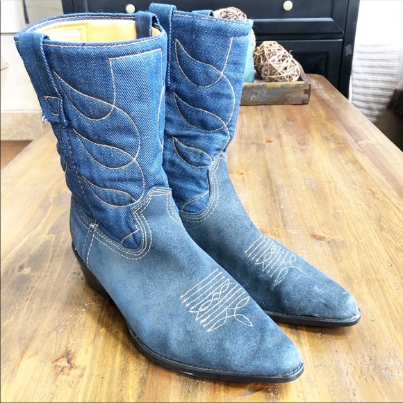Womens Vintage Acme Blue Suede Denim Cowboy Western Boots SIZE 6 M Womens Vintage Acme Blue Suede Denim Cowboy Western Boots SIZE 6 M